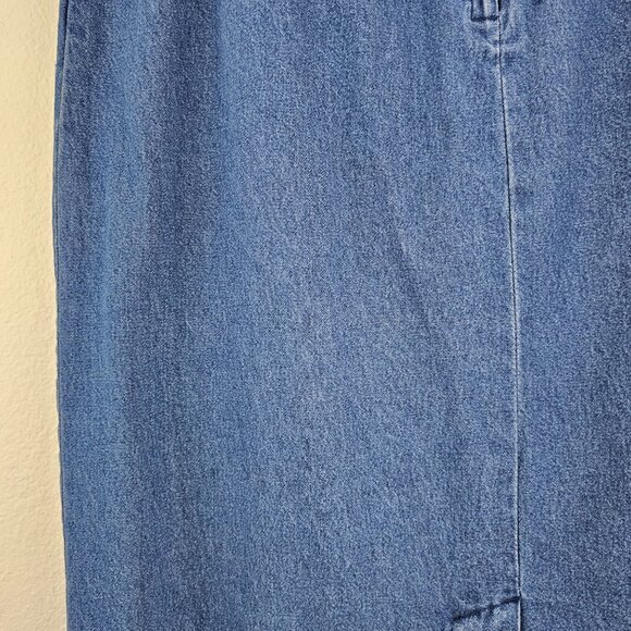 VTG Denim & Co Sz Large Floral Embroidered Maxi Denim Skirt Pockets Blue Jean - Picture 5 of 9